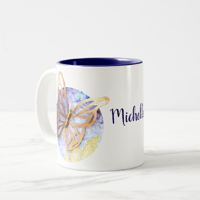 Taza Bicolor Mug personalizado de 2 tonos con mariposa (Anverso izquierdo)