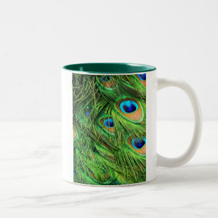 Taza Bicolor Mug, plumas de pavo real