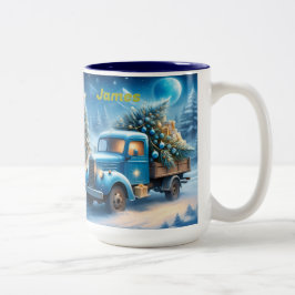 Taza Bicolor Mug, retro, Navidades de camionetas de época perso