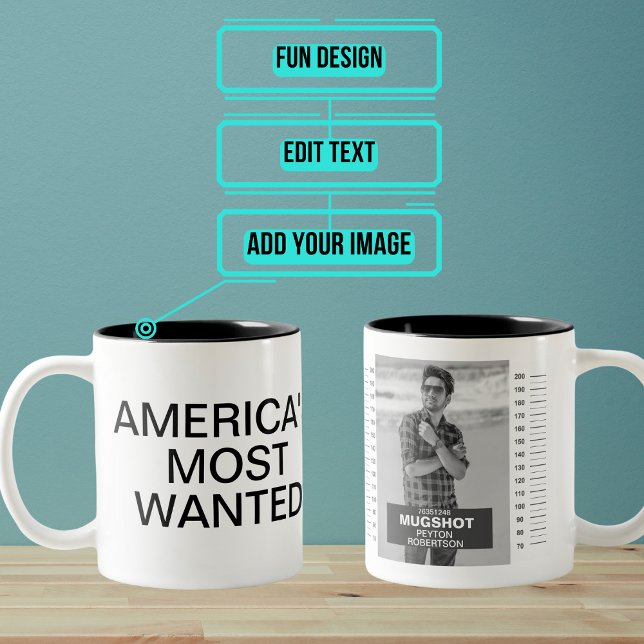 Taza Bicolor Mug Shot Mug (Do you have a friend who has a certain reputation? Here is the perfect funny gift for them.)