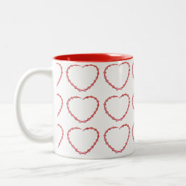 Taza Bicolor Mug - Tres filas de Corazón Rojo con la carne