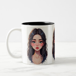Taza Bicolor Mug with a Colorful Cartoon Girl Face