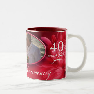 Taza Bicolor Mugre de aniversario de rubí floral "foto especial