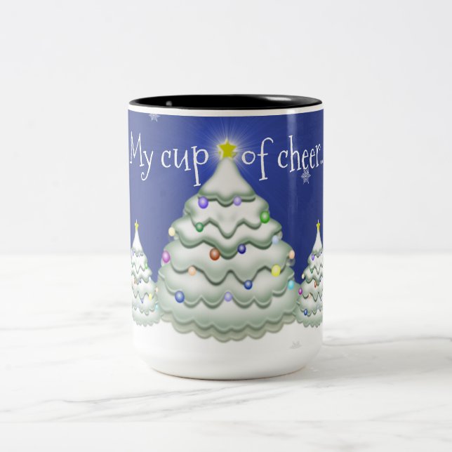 Taza Bicolor Mugre de árbol azul de Navidad (Centro)
