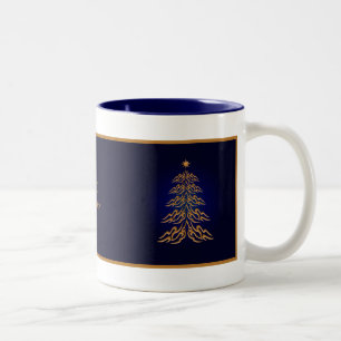 Taza Bicolor Mugre de árbol de navidad de la Campana azul
