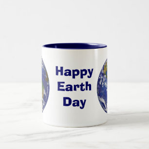 Taza Bicolor Mugre de arte artístico del Día de la Tierra Feliz