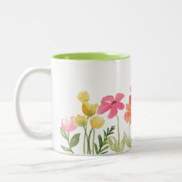 Taza Bicolor Mugre de flores silvestres de color de agua