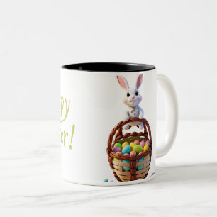 Taza Bicolor Mugre de Pascua, conejito, huevos