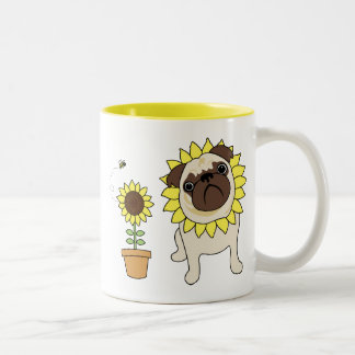Taza Bicolor Mugs de Pug de girasol adorable - Texto opcional