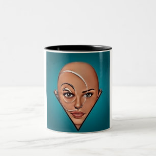 Taza Bicolor Mujer calva. Arte moderno
