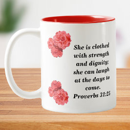Taza Bicolor Mujer Cristiana Ideal Proverbios 31:25 Con Rosa Ro
