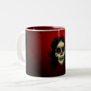 Taza Bicolor Mujer de cráneo de azúcar gótico Rosa roja Día de