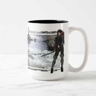 Taza Bicolor Mujer del pirata con diseños de las aguas ásperas