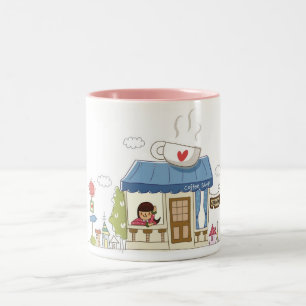 Taza Bicolor Mujer en una cafetería