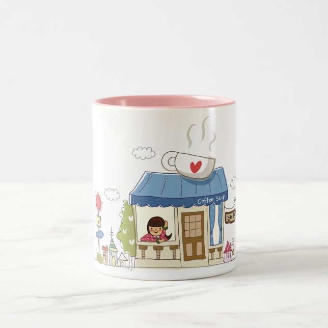 Taza Bicolor Mujer en una cafetería (Centro)