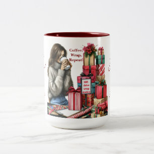 Taza Bicolor Mujer, envolver regalos y tomar café