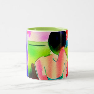 Taza Bicolor Mujer Hermosa Acuarela