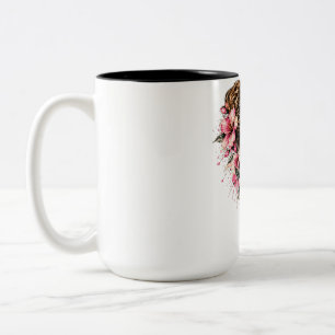 Taza Bicolor Mujer Hermosa con Flores – Arte Floral Elegante