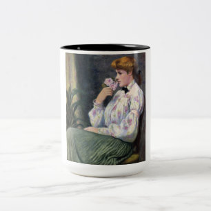 Taza Bicolor Mujer Hermosa oliendo el aroma de las flores (Enso