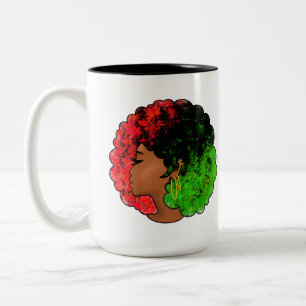 Taza Bicolor Mujer niña negra panafricana orgullo afro verde ro