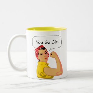 Taza Bicolor Mujer Vintage Estilosa y texto editable 'You Go Gi