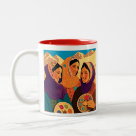 Taza Bicolor Mujeres afganas toman café en taza, Darya, colorid
