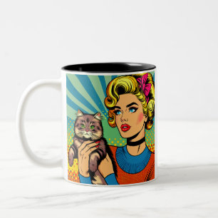 Taza Bicolor Mujeres de arte pop cómico personalizado sostienen