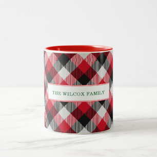 Taza Bicolor Multicolor Buffalo Plaid Feliz Navidad