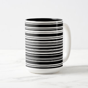 Taza Bicolor Multitudes de Franjas Negras y Blancas Desiguales