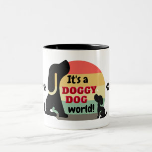 Taza Bicolor Mundo Perro Cachorro Vintage