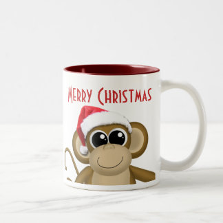Taza Bicolor Muñeca de monos Cute Big Santa Hat