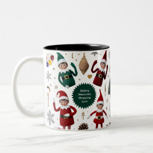 Taza Bicolor Muñecas de elfos lindas collage festivo artesanal
