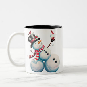 Taza Bicolor Muñeco de nieve con vino regalo divertido de Navid