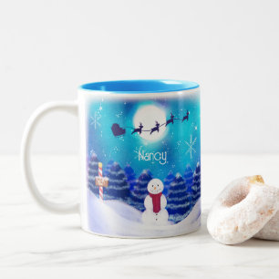 Taza Bicolor Muñeco de Nieve de Navidad Personalizado Feliz