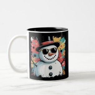 Taza Bicolor Muñeco de nieve Navidad Pincelada Salpicadura Frío