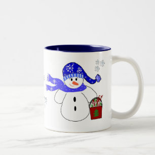 Taza Bicolor Muñeco de Nieve Navideño Con Dulces