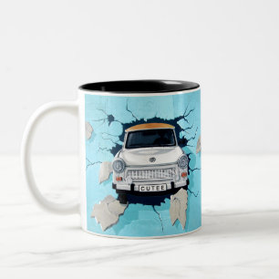 Taza Bicolor Mural de coches clásicos de plata y azul