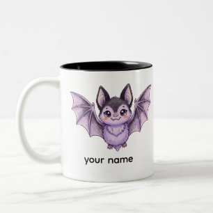 Taza Bicolor Murciélago Morado Lindo Ilustración de Lápiz de Co