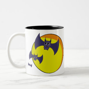 Taza Bicolor Murciélagos lindos de Halloween y una hermosa luna