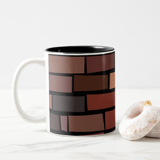Taza Bicolor Muro de ladrillo colorido (Con donut)