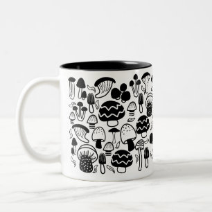 Taza Bicolor Mushroom Black White Mug