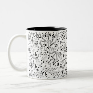Taza Bicolor Music Musical Notes Black and White