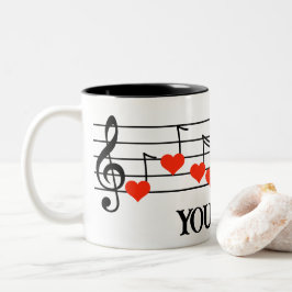 Taza Bicolor Music Staff with Red Heart Notes Personalizado