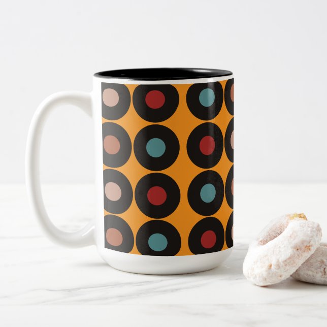 Taza Bicolor Música de discos de vinilo retro  (Con donut)