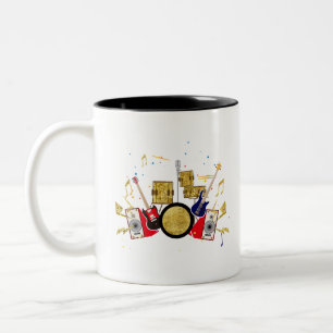 Taza Bicolor música fiesta guitarra drum set musical