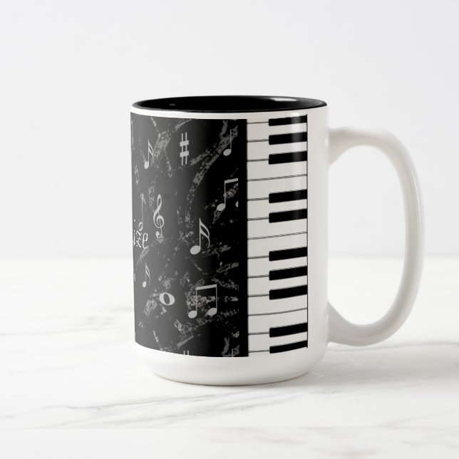 Taza Bicolor Música negra y blanca personalizada del piano (Derecha)