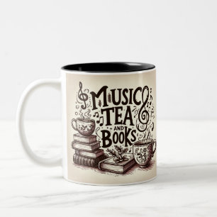 Taza Bicolor Música, té y libros