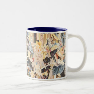 Taza Bicolor Música vintage, jazz Art Deco, Rapsodia en azul
