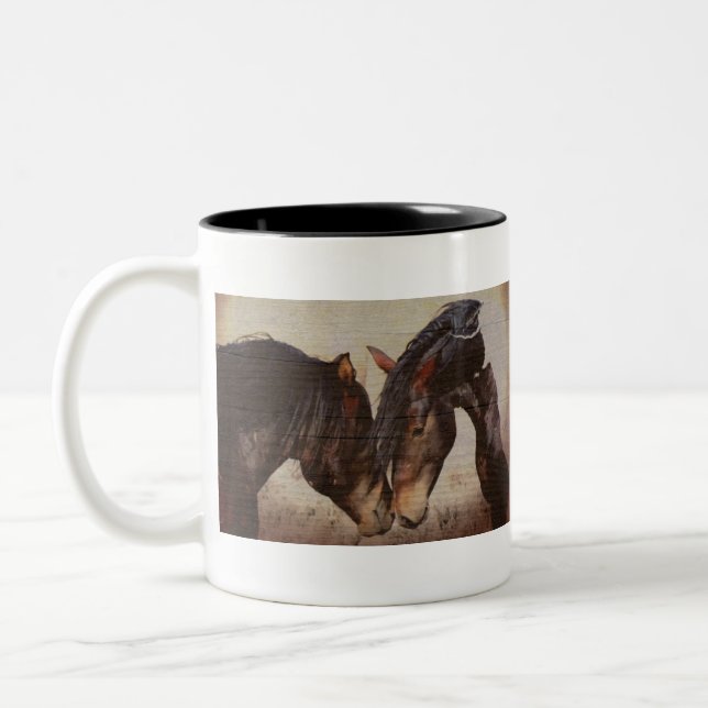 Taza Bicolor Mustang Horse Wooden Grunge Look (Izquierda)