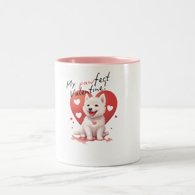 Taza Bicolor My Pawfect Valentine: Süßer weißer Jindo-Hund  (Centro)